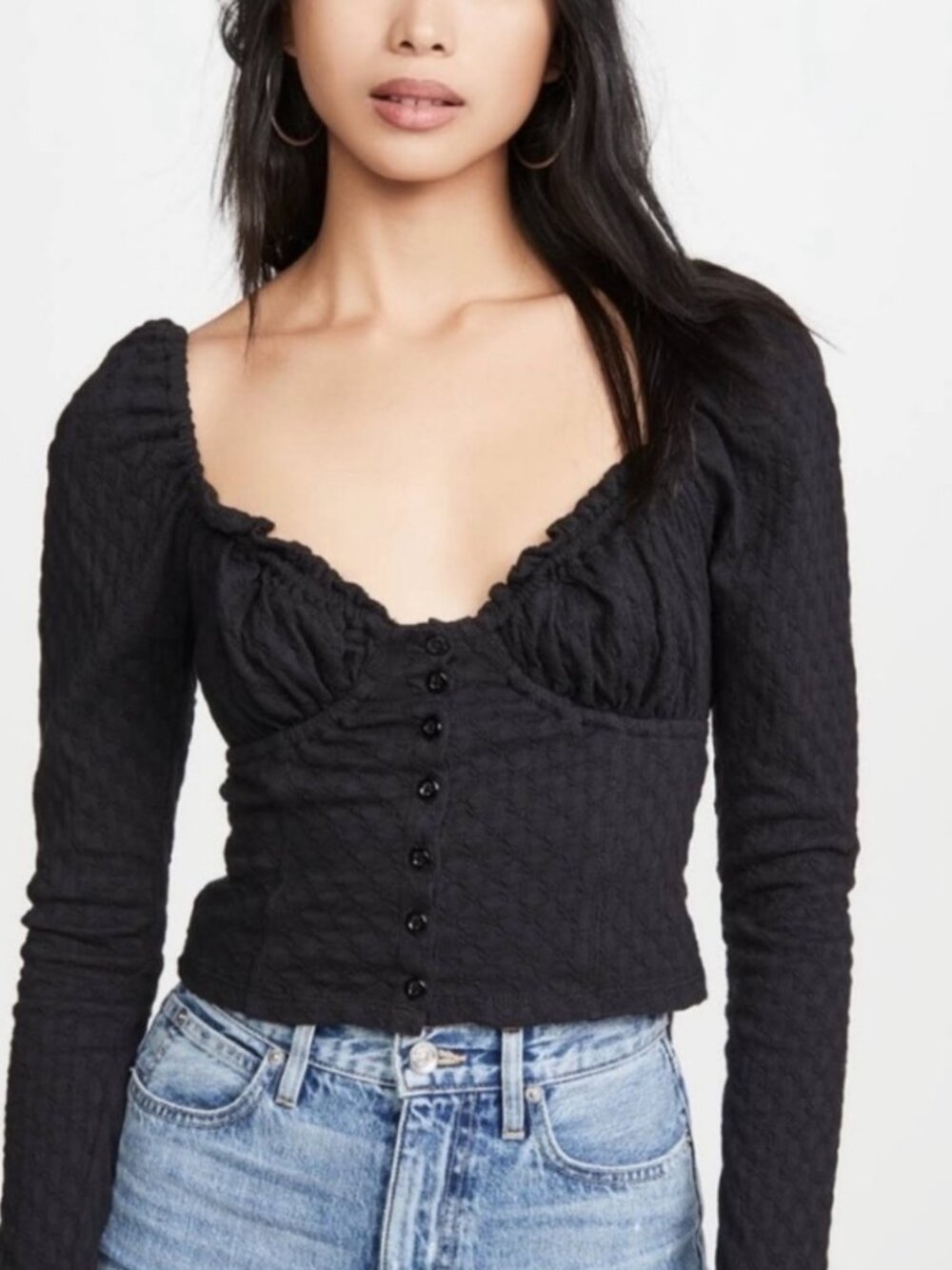 Free People Ladybug Black Long Sleeve Crop Top XS
